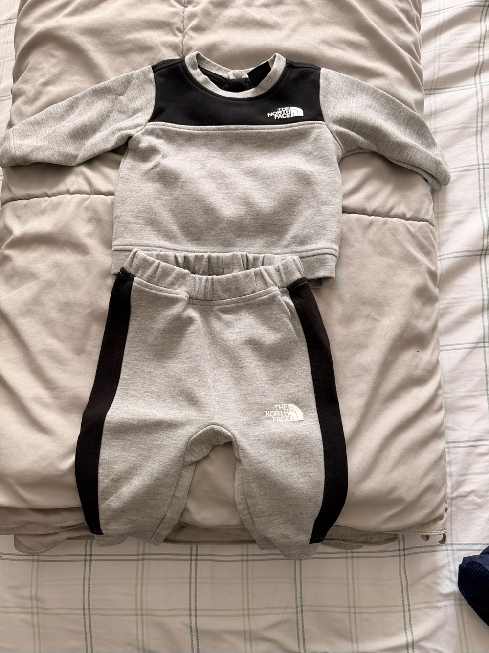 The North Face Grey and Black Kids One-Piece Footie Set